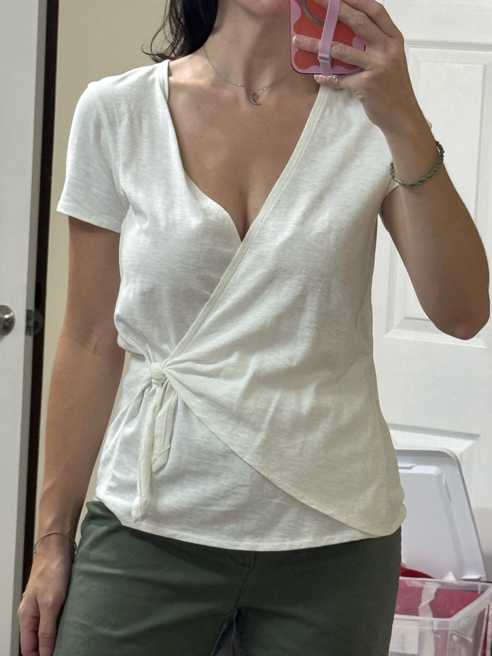 J.Crew Factory, faux wrap off white cotton top, small